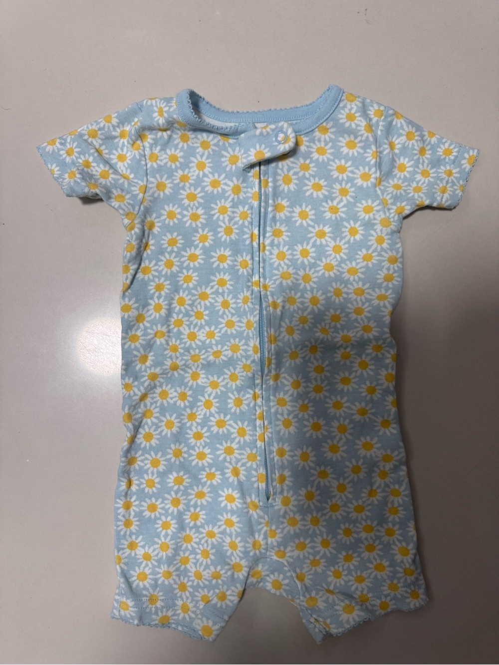 Carter's Short-Sleeve Daisy Sleep Sack Romper - Light Blue & Yellow